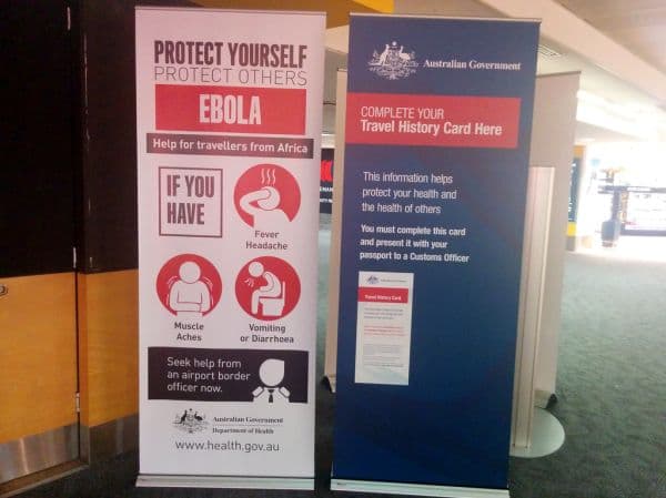 Ebola warning, Sydney airport, Australia