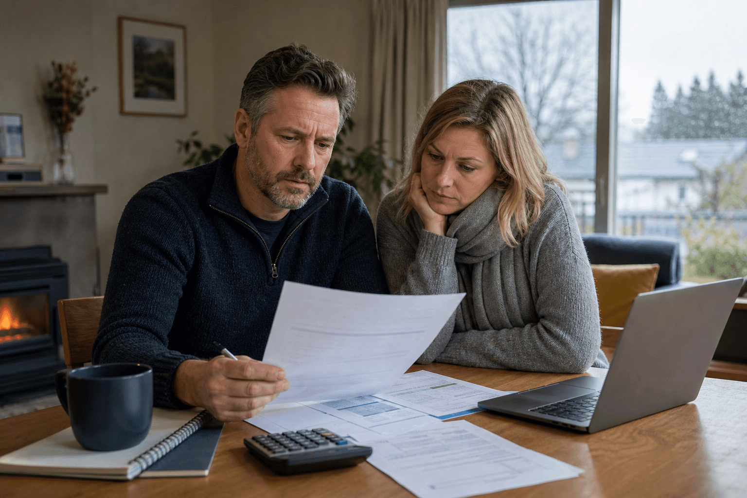 Victorian household reviewing electricity support paperwork and a power bill