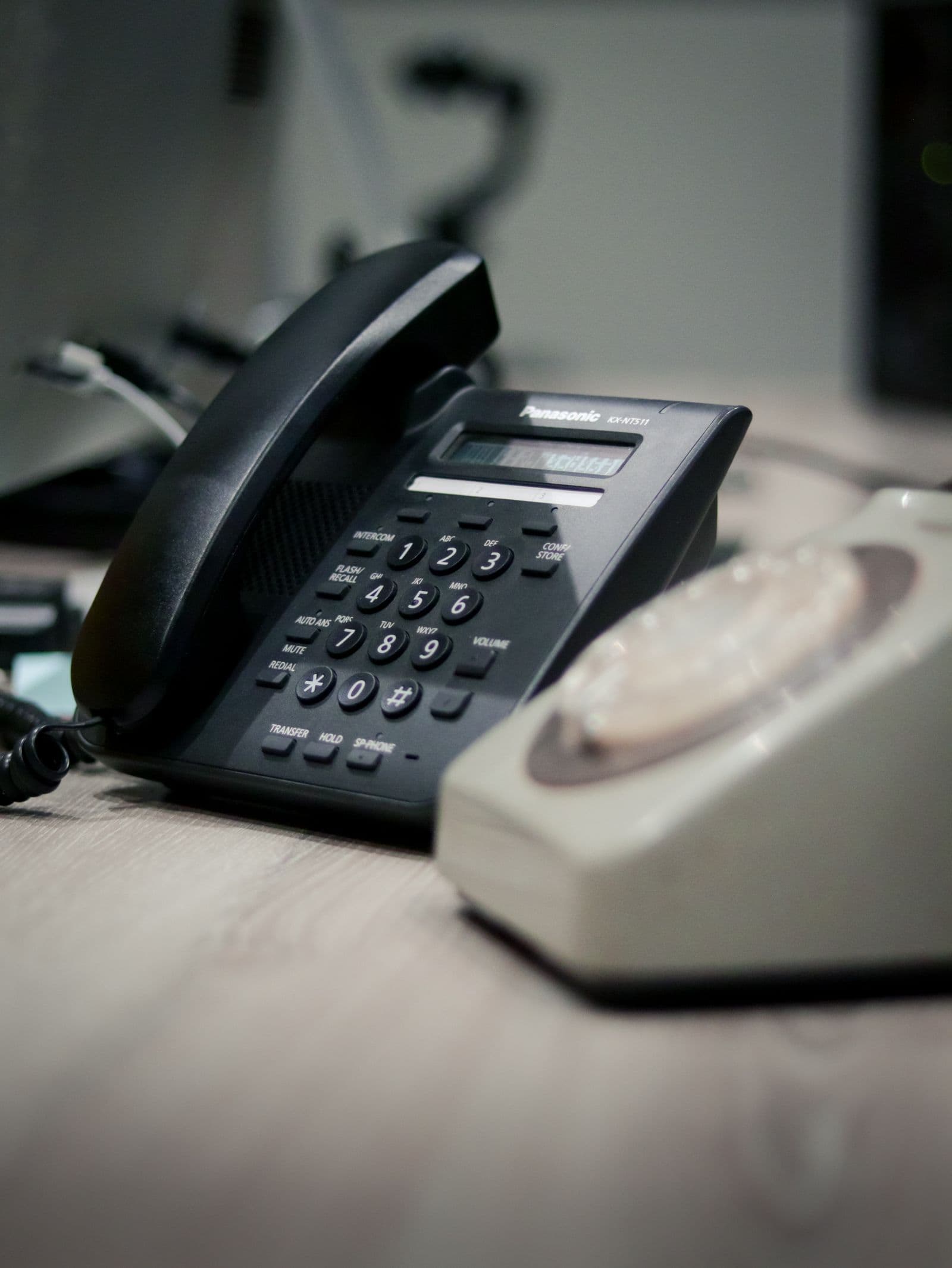 Landline telephones on a table