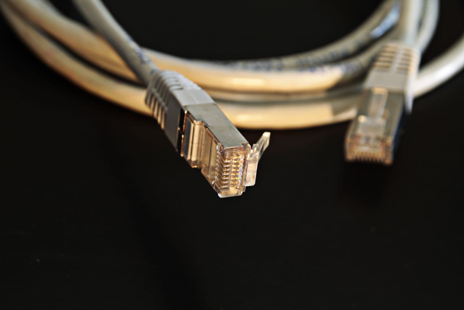 Close-up of an Ethernet network cable connector