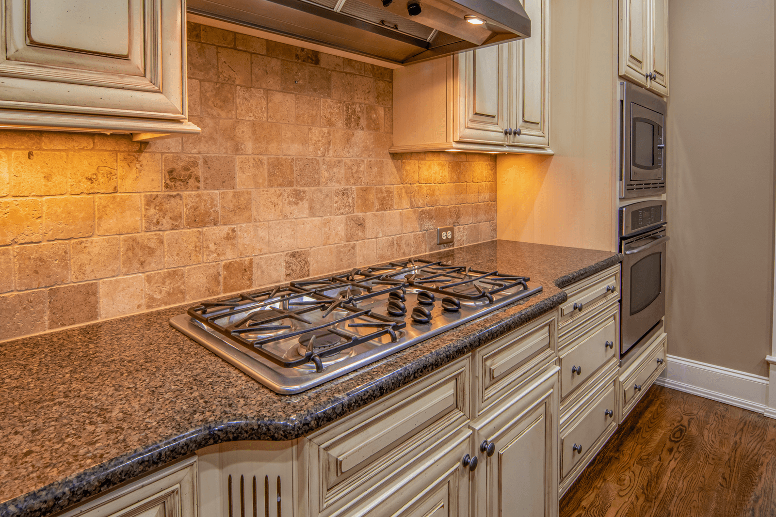 Gas cooktop in a household kitchen