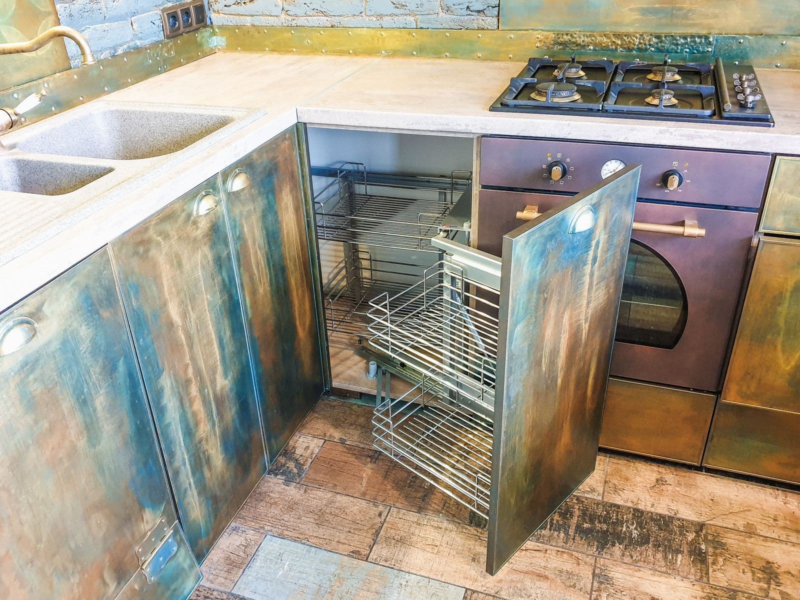 Black gas cooktop on a kitchen counter