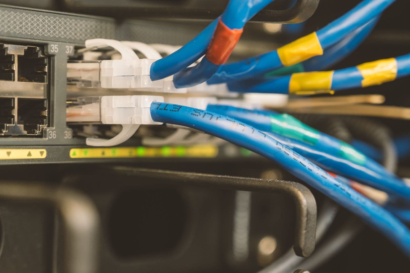 Ethernet cable connected to network equipment
