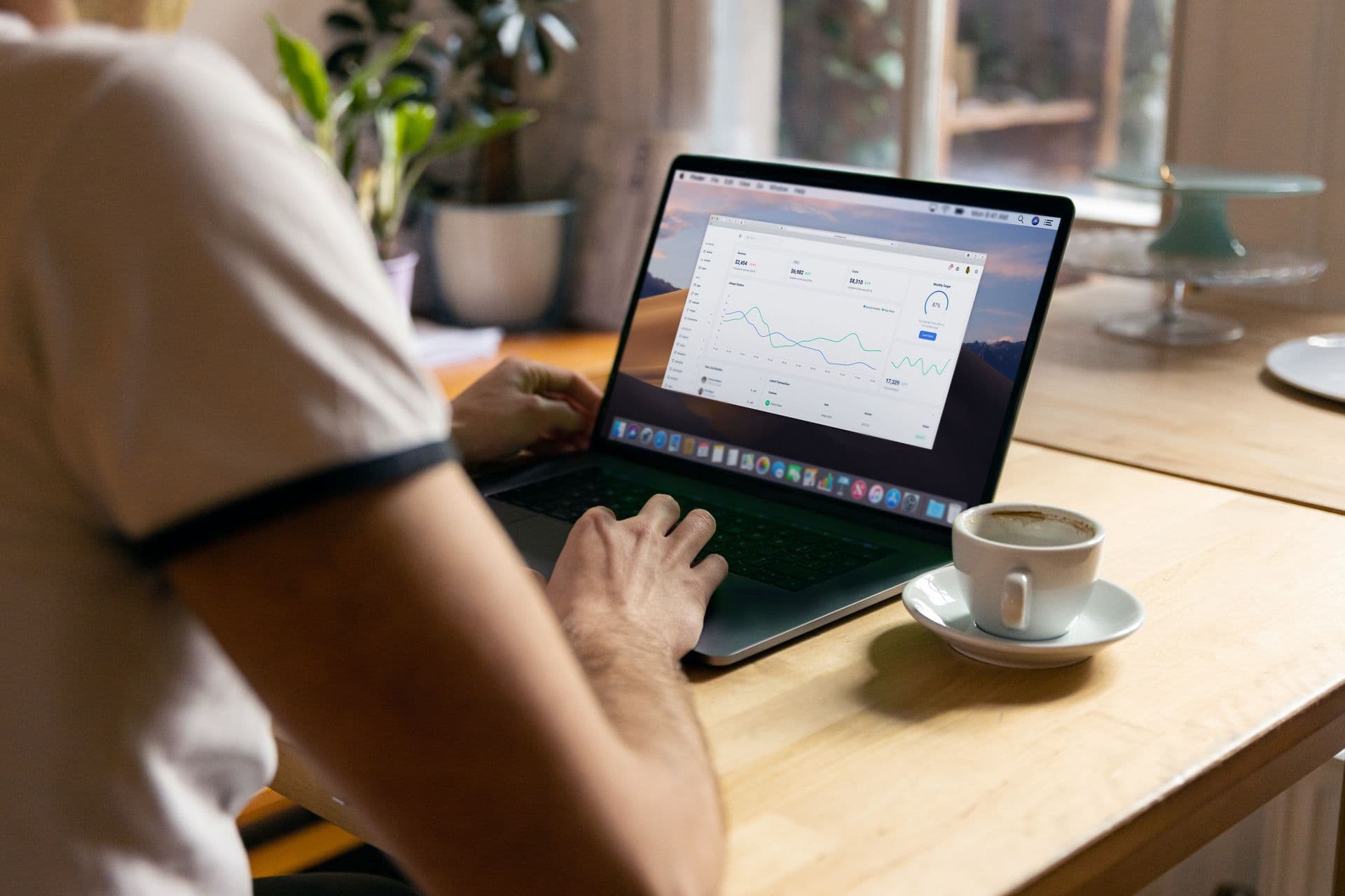 Householder reviewing smart-meter electricity usage on a laptop