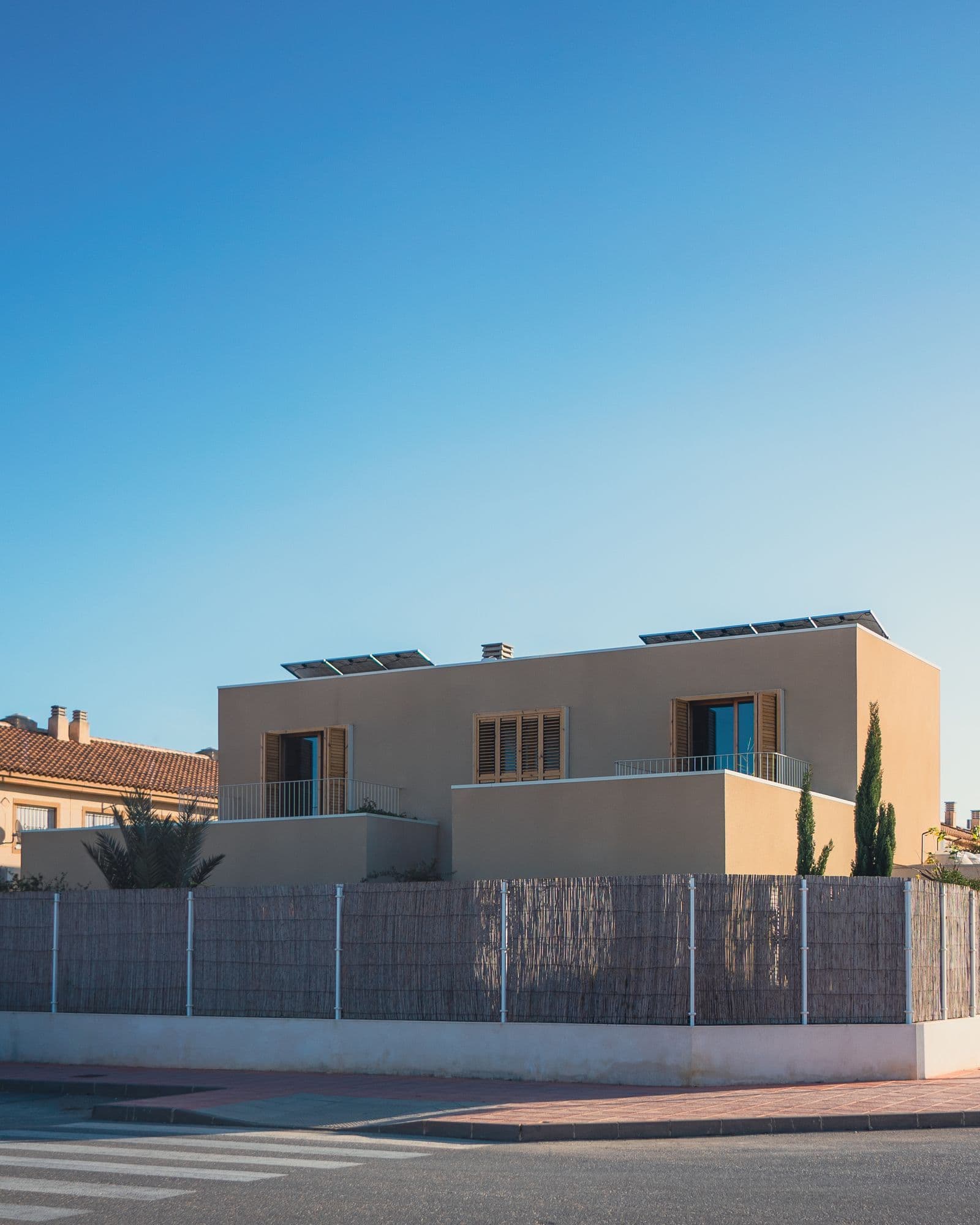 A modern house with rooftop solar panels