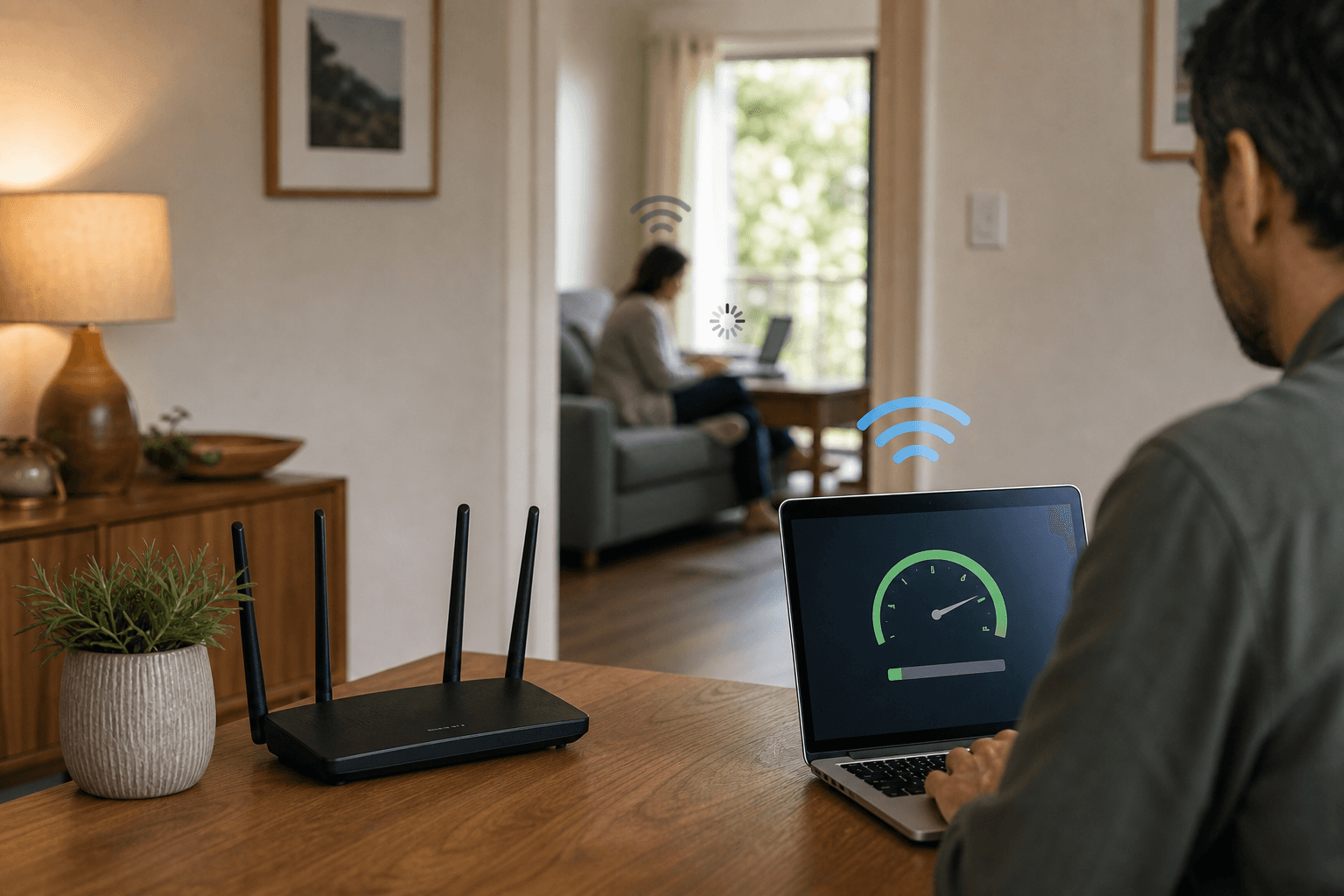Home WiFi and device setup illustrating WiFi speed versus internet speed