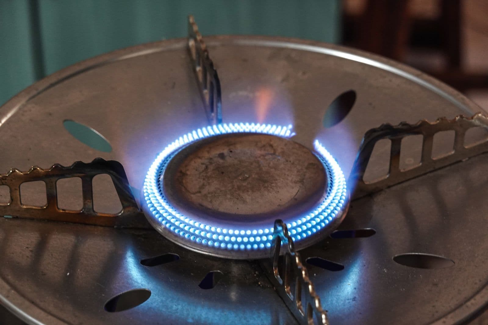 Close-up of a gas cooktop burner