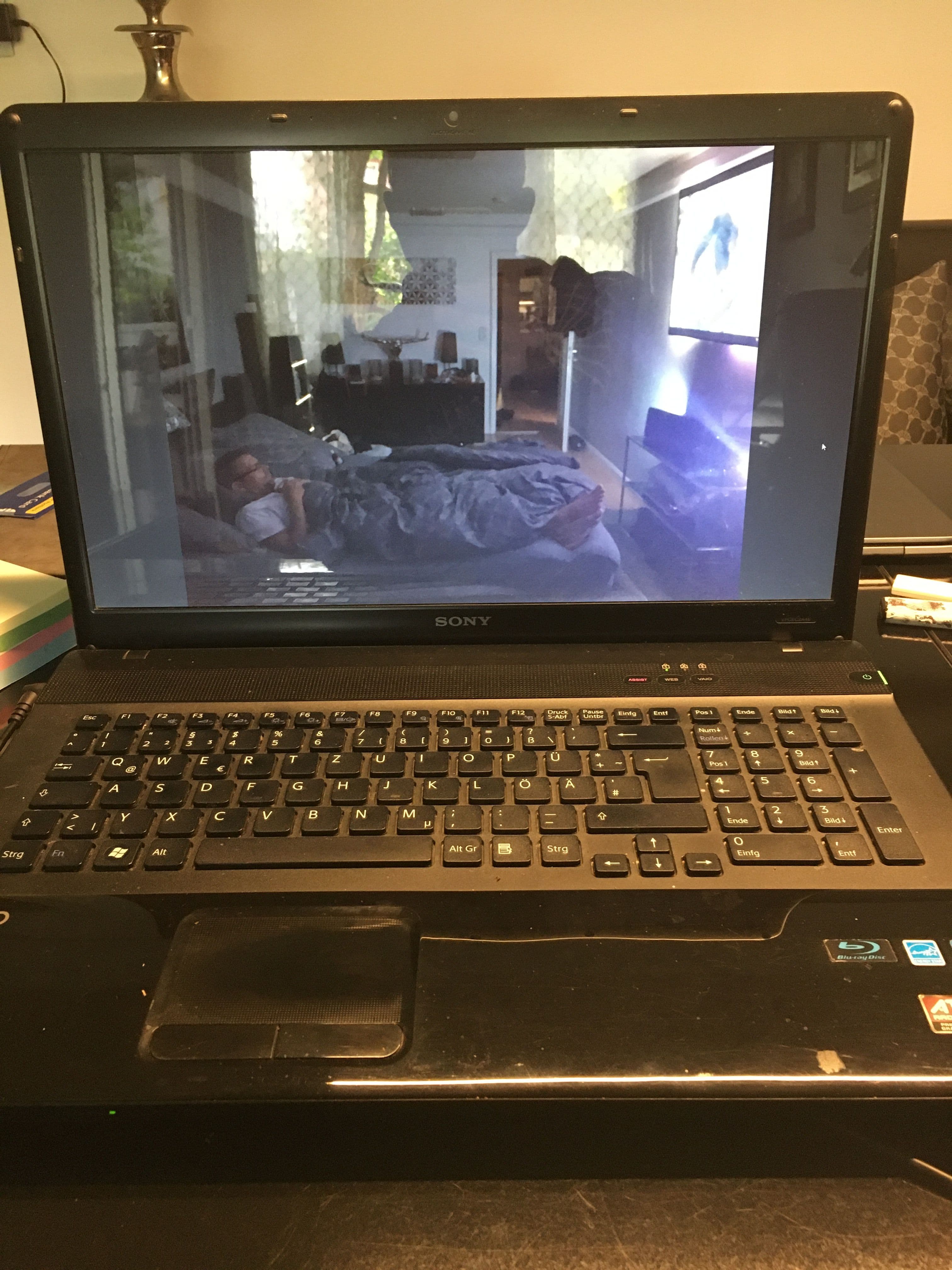 Streaming on a laptop for explaining household video bandwidth needs.